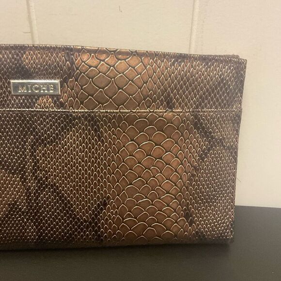 Miche Purse Classic Shell Cover Only Jen Brown Leather Snakeskin Print 11.5" - Picture 4 of 10